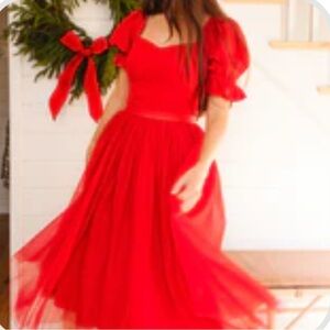 Ivy City co ballerina gown Elegant Red Dress with Puff Sleeves s